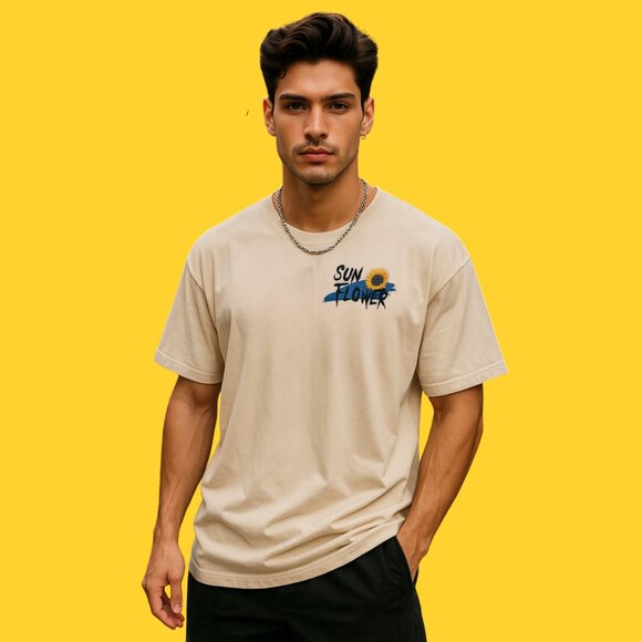 🌻 Manfinity “Sunflower” Graphic Tee | Beige Unisex Streetwear Shirt | Size L - Picture 2 of 13